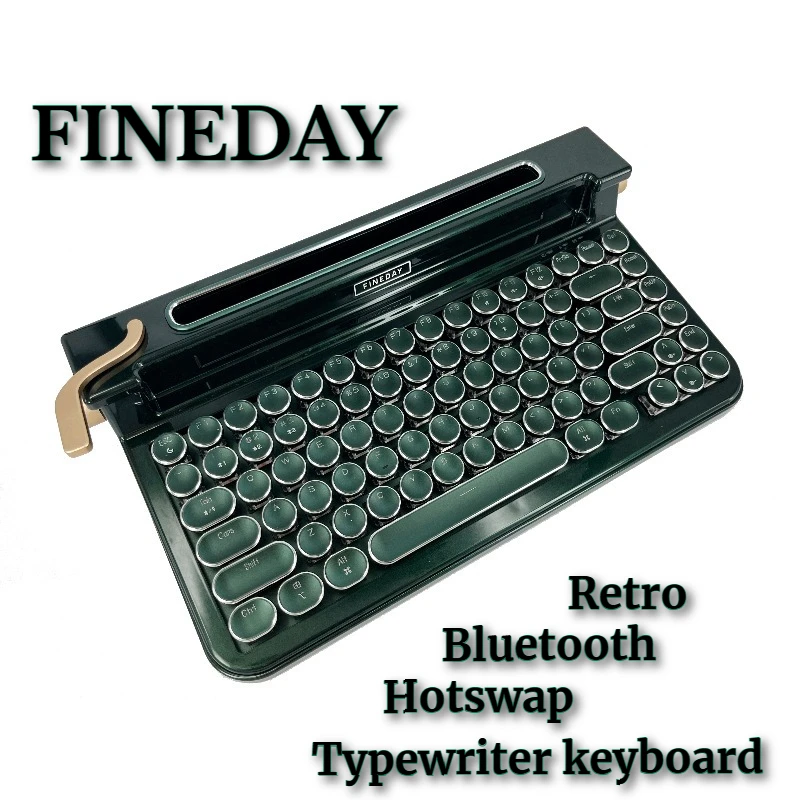 

FINEDAY Retro Typewriter Mechanical Keyboard Metal Keycap Cherry 81Keys Hot Swap Bluetooth Gaming Keyboard Accessory Pad Office