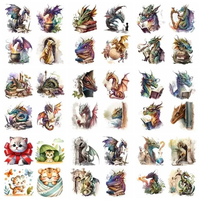 14CM set Cartoon Dinosaur Cat Iron Transfer Sticker Diy A-Level Washable Heat Press Printed  Accessories children Clothing Patch
