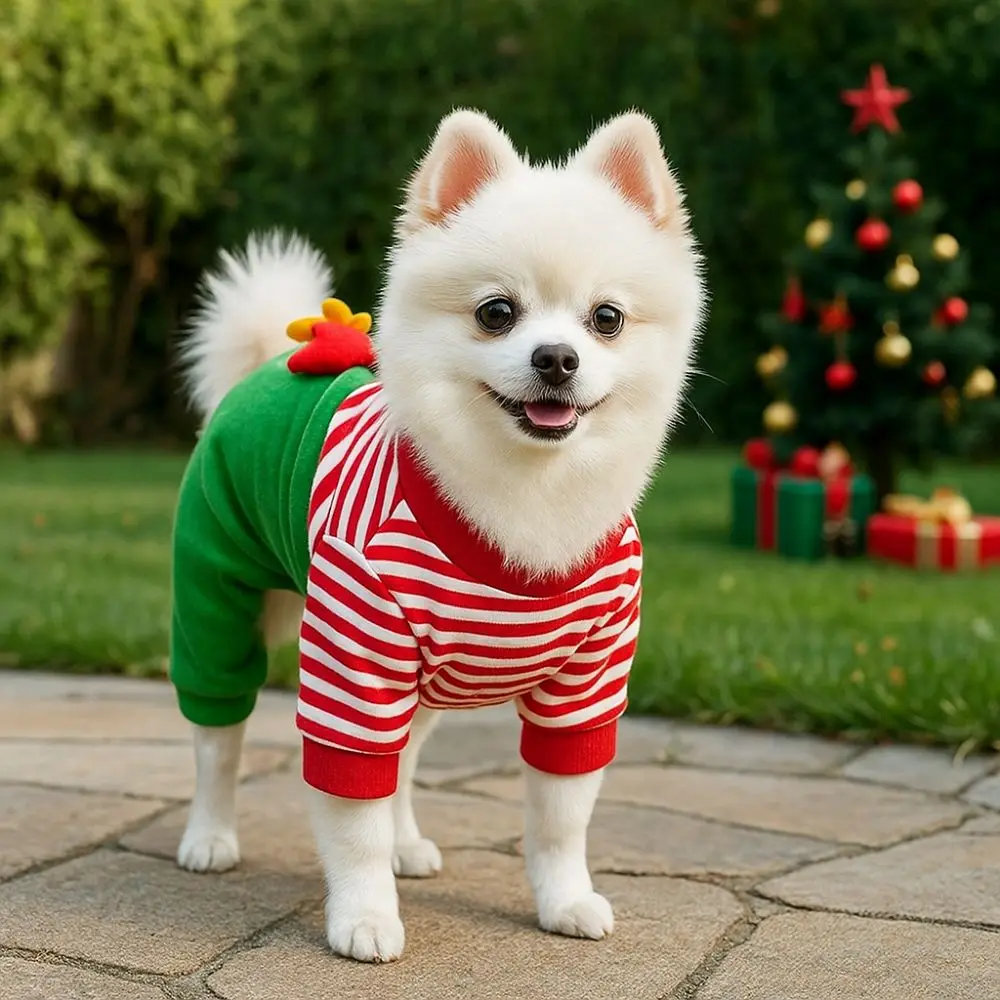 

Striped Dog Christmas Clothing Warm Comfortable Cats Christmas Coats Elk Pocket Breathable Dog Four Legged Clothes