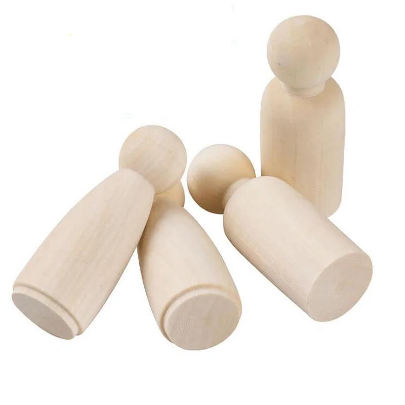 10pcs 75mm Natural Color Male/Female DIY Unfinished Wooden Peg Dolls Wooden Tiny Doll Bodies Figures Painting Doodle Crafts