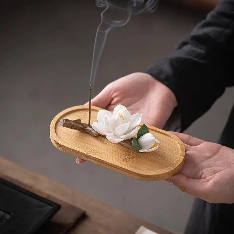 New Ceramics Pear Blossoms Incense Holder Chinese Style White Flower Shape Incense Stick Stand For Home Desktop Decor
