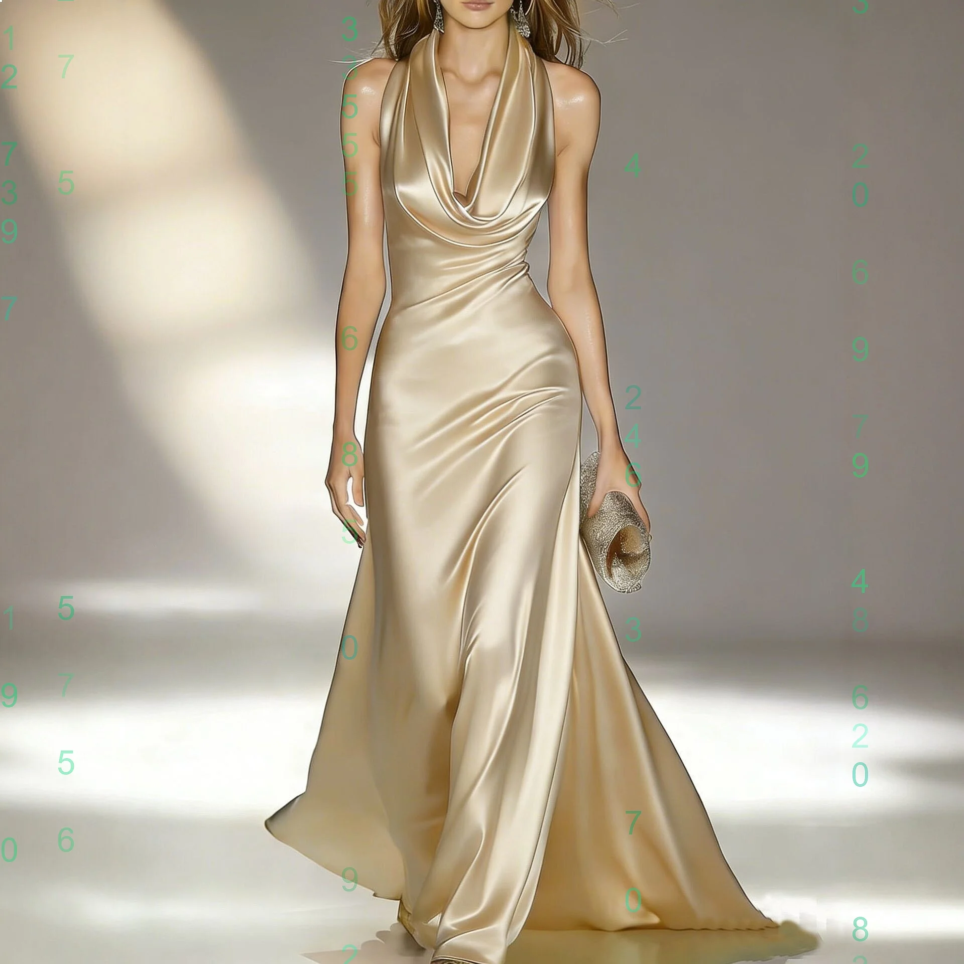 Elegantes Satin-Neckholder-Kleid mit tiefem V-Ausschnitt und Rückenausschnitt, langes Maxikleid, Abendkleid, Brautjungfernkleid, Partykleid, passendes Set