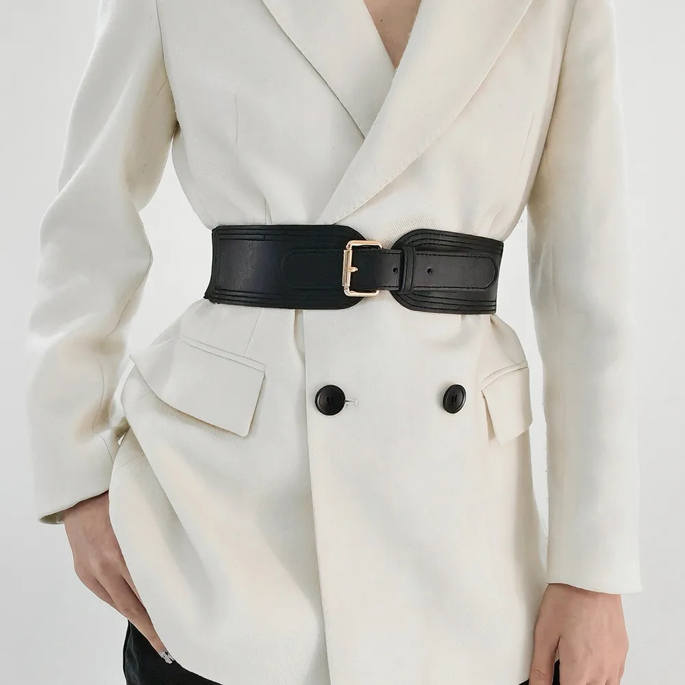 Новый регулируемый эластичный пояс с квадратной пряжкой, высокоэластичный женский пояс с уплотнением на талии, эластичный широкий ремень для платьев и пальто
