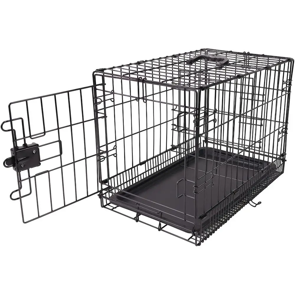 

Portable Folding Metal Dog Crate with Removable Pan, Single Door, Divider, Easy Setup, 30 x 19 x 21, Black