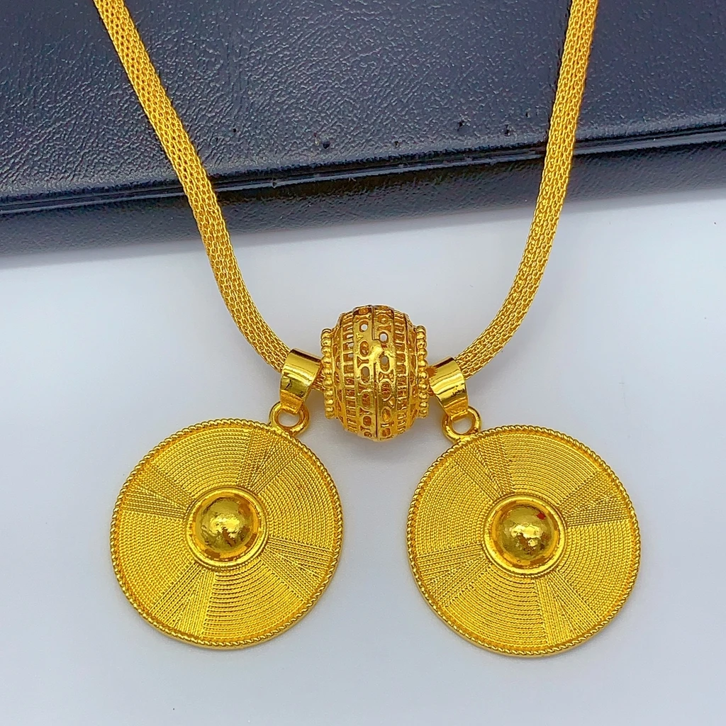 Luxuriöse Dubai 24k vergoldete Schmucksets für Frauen Äthiopisches Indisches Braut-Halsketten- und Ohrring-Set Hochzeitsgeschenk – Detail 3