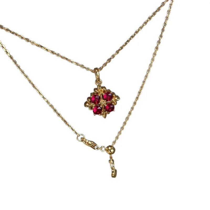 الفرنسية الرجعية الماس مجموعة الأحمر الأحجار الكريمة قلادة المرأة عالية الشعور ضوء الفاخرة تنوعا المتخصصة تصميم الترقوة سلسلة المحكمة sty