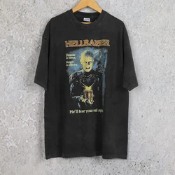 Hellraiser T-Shirt 80S Horror Movie Pinhead Freddy Jason Michael Myers Men's Clothing Short Sleeves Printed Loose Cotton Shirt