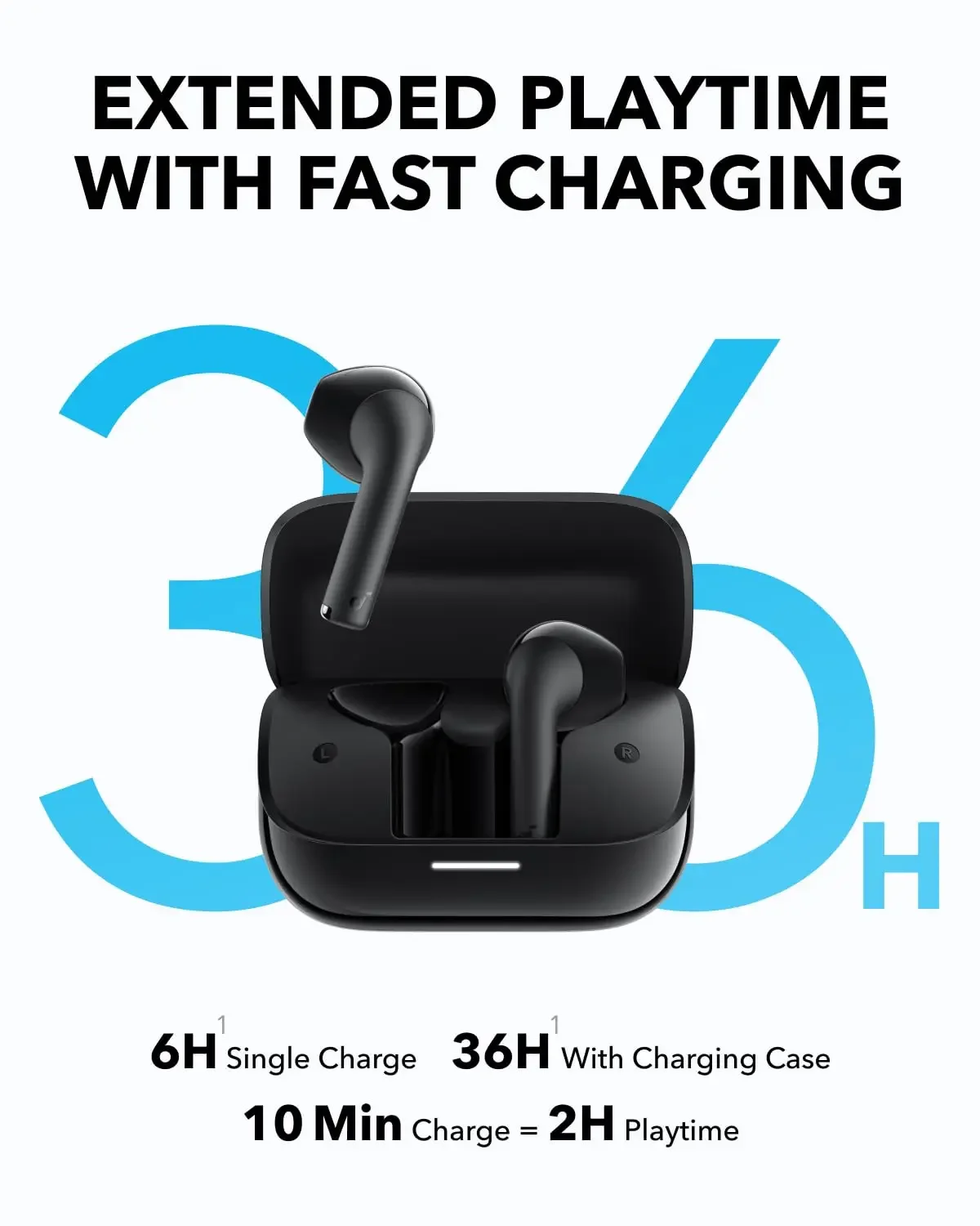 Soundcore K20i من Anker، سماعات أذن شبه داخل الأذن، لاسلكية بلوتوث، وقت تشغيل 36 ساعة، شحن سريع، صوت واضح، مناسب مريح A3994