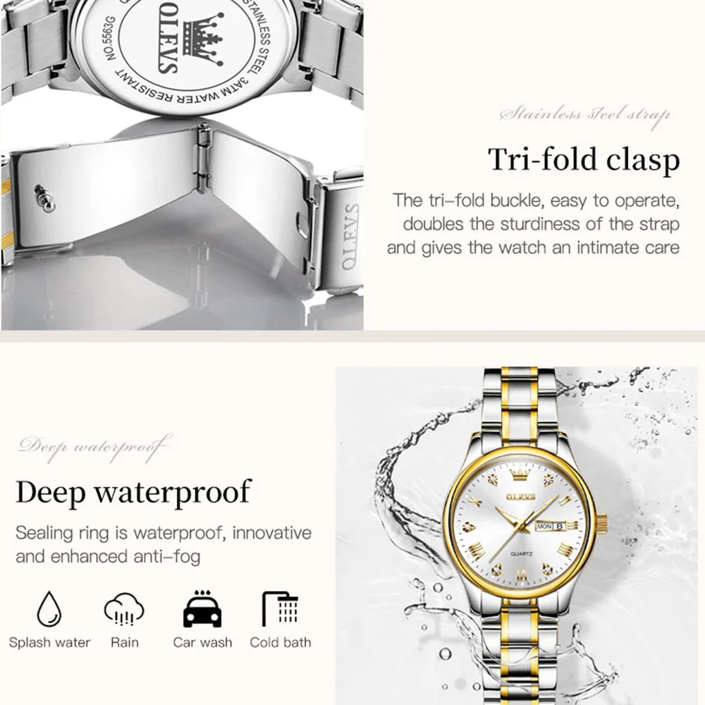 OLEVS New Fashion Women Quartz Watch Waterproof Classic Luxury Brand Lady Watch Stainless Steel Strap Watches