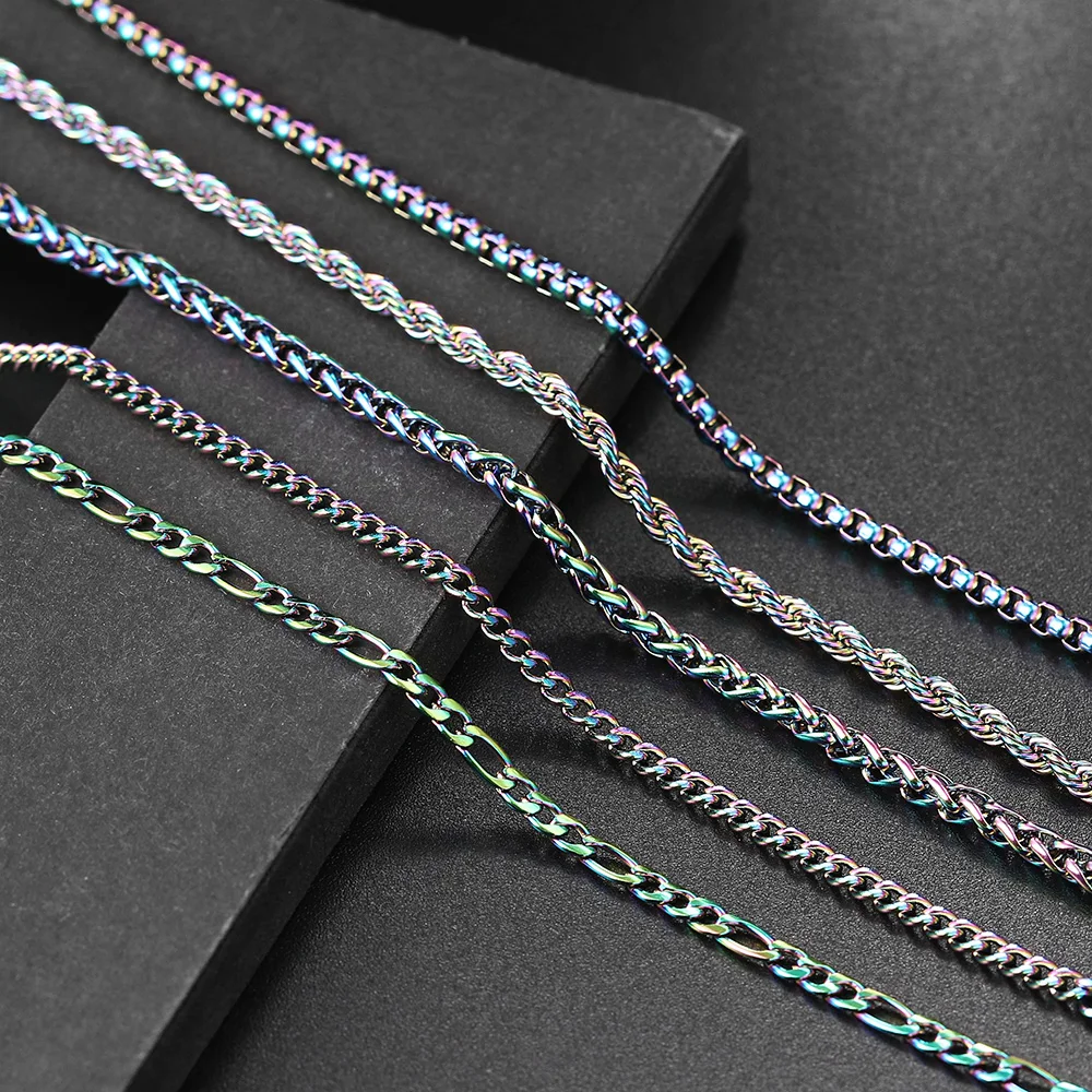 Colorful Rainbow Cuban Link Chain Necklace for Women Stainless Steel LGBT Pride 3MM Rope Chain Choker On Neck Punk Trend Jewelry