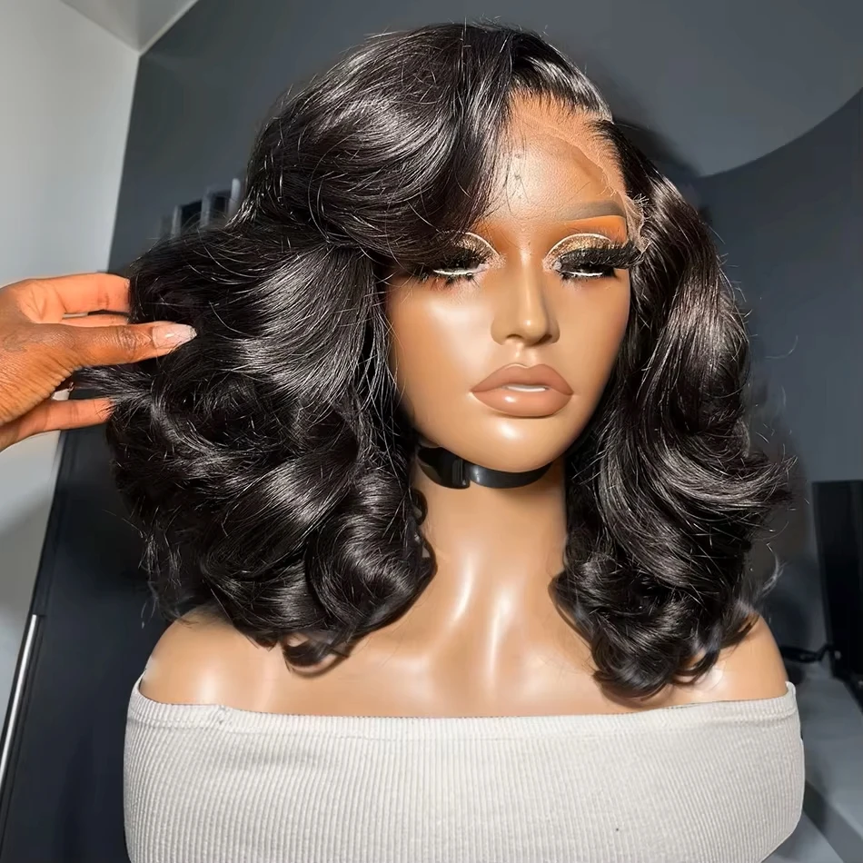 Short Bob Body Wave Human Hair Wig 13x4 Transparent Lace Front  13x6 HD Lace Frontal Wig Pre Plucked For Women 250 Density