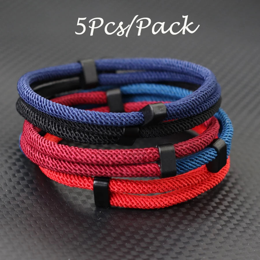 Wirtschaftliches 5er-Pack Handgefertigtes Schnur-Armband für Männer Verstellbar in 5 Farben Nylon-Seil-Armband Freizeit-Sport-Freundschaftsschmuck
