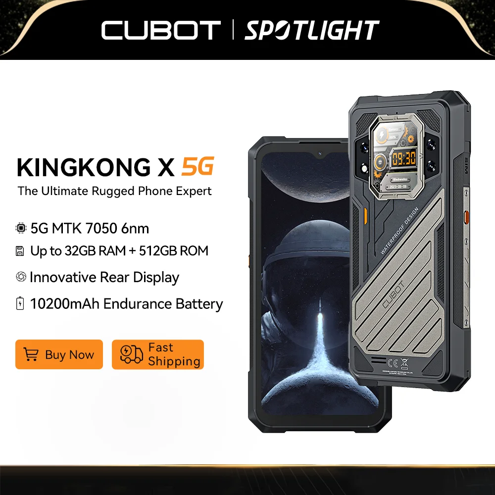 CUBOT KINGKONG X, nowy wytrzymały smartfon 2024 5G, wielkość 7050, 32 GB RAM, 256/512 GB ROM, ekran 120 Hz, 10200 mAh, NFC, WiFi 6, dodaj do koszyka