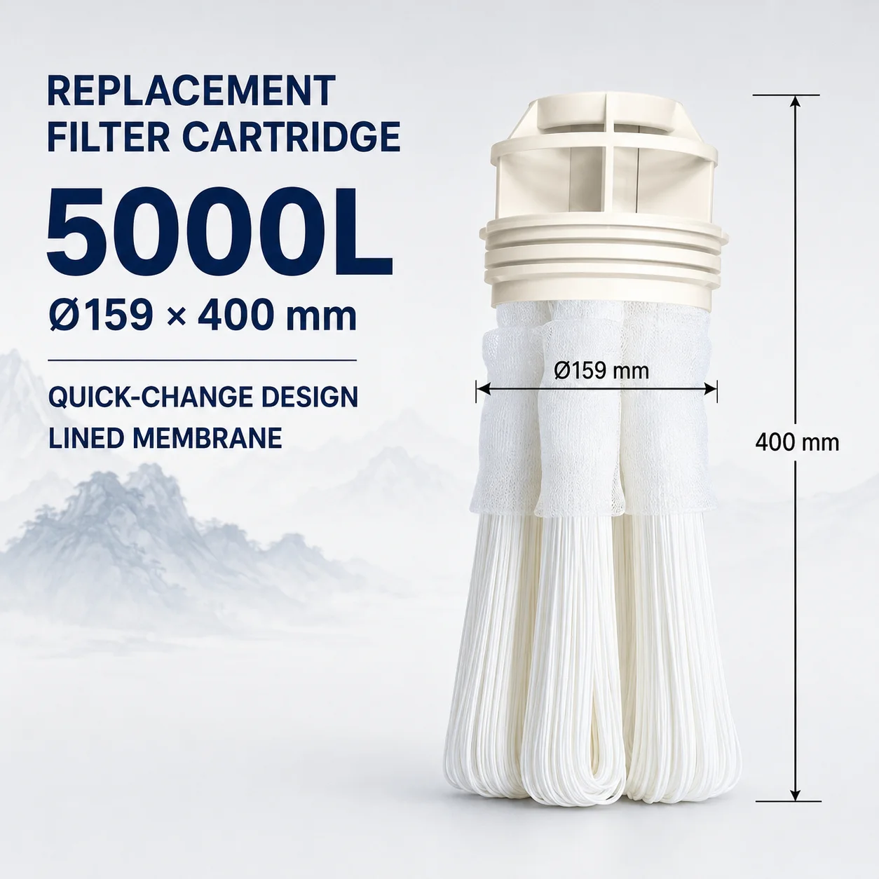 UF Membrane Filter Cartridge 5000L/H 0.01 Micron Washable Quick Change Replacement For Whole House Water Purifier System