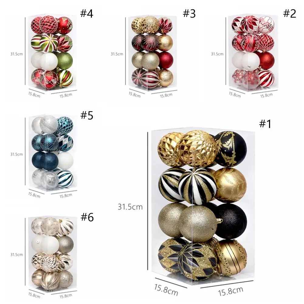 16 Pcs 8cm Painted Christmas Balls Set Cartoon Red Black Gold Electroplated Christmas Hanging Balls DIY Plastic