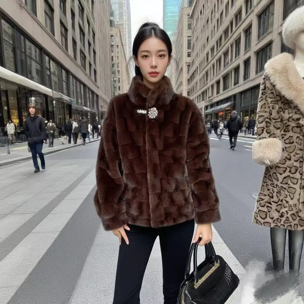 2025 nouvelle fourrure une pièce or vison manteau de fourrure femmes automne hiver tempérament laine veste Joker vêtements d'extérieur Style étranger haut pour femme