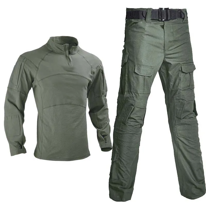 

na świeżym powietrzu Uniform Airsoft Tactical Shirts Waterproof Cargo Hiking Pants + Pad Top Oddychająca koszula Camo Odporna na zużycie odzież męska