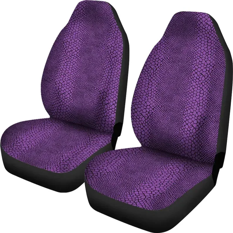 Purple and Black Reptile Lizard Snake Skin Scales Pattern Car Seat Covers Set Protectors Universal Fit For Car and SUV Bucket Se