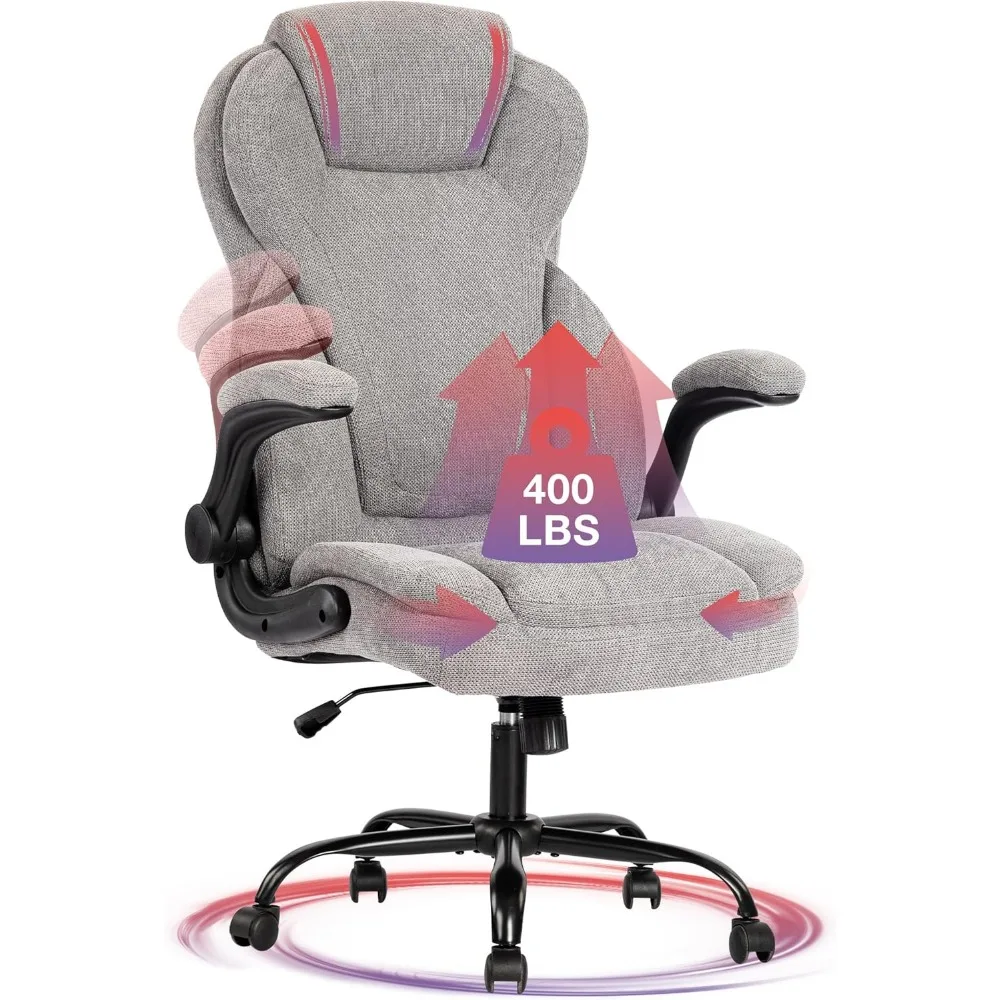 

Big and Tall Fabric Office Chair 400lbs-Heavy Duty Executive Desk Chair with Extra Wide Seat, High Back Ergonomic Leather