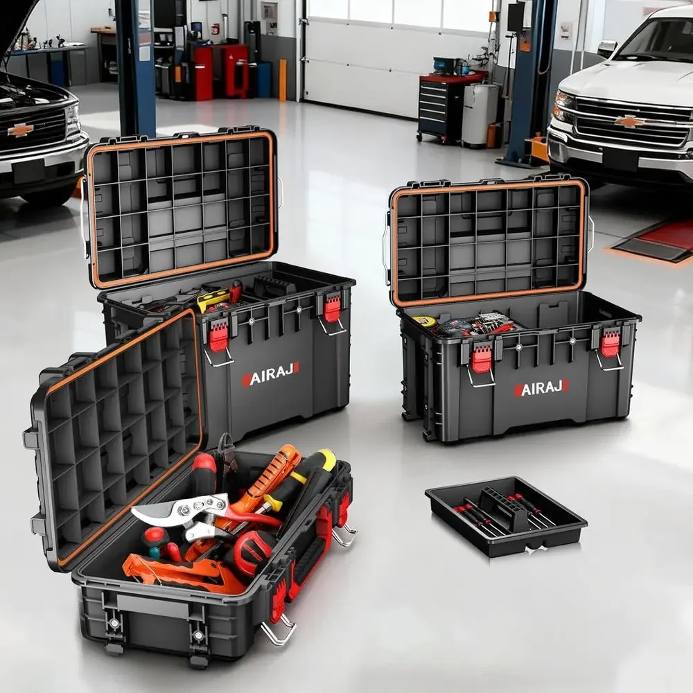 Heavy-Duty Stackable Toolbox Organizer with Waterproof Storage, Removable Dividers, and All-Terrain Wheels