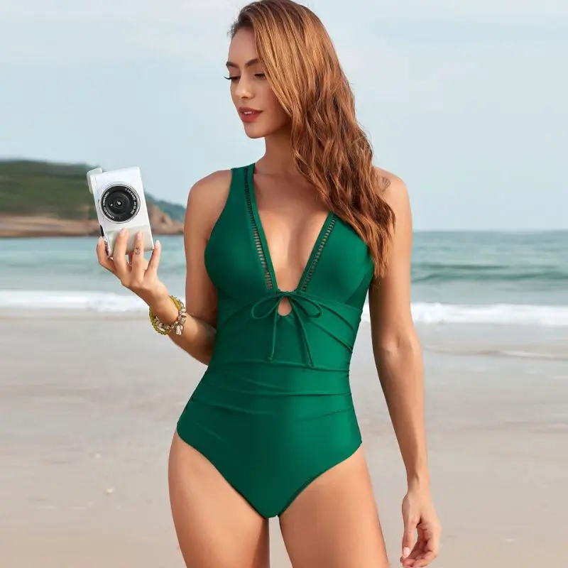 

Cikini High End One-Piece Swimsuit Solid Color Summer Beach Swimwear Bathing Suit For Women