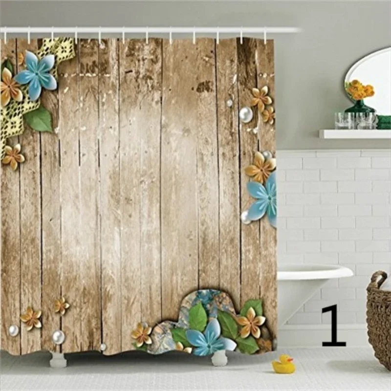 Flowers Pearls and Lace on Rustic Style Wooden Background Home Decor Polyester Fabric Bathroom Shower Curtain Set Cortina Ducha