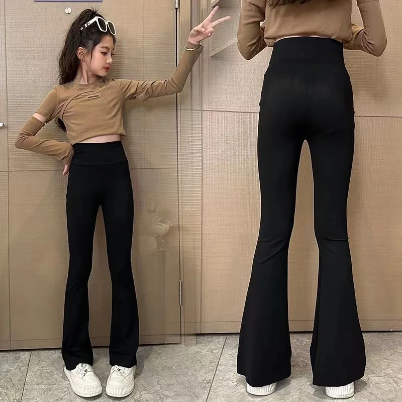 2026 spring winter Teenager Girls Jeans Children Fashion bell-bottoms Pants leggings 8 10 12 14 Years tight velvet Trousers Kids