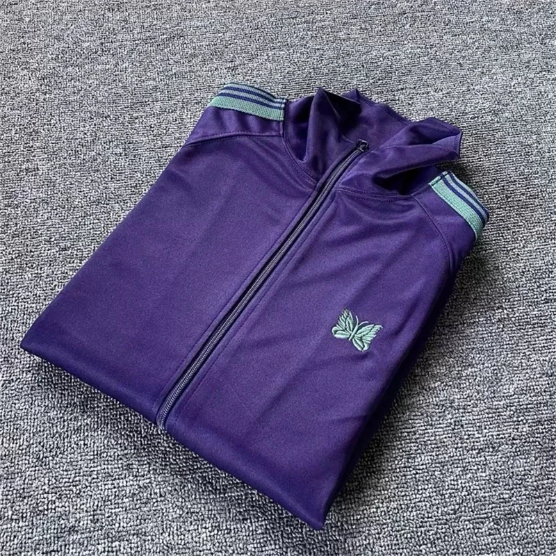 

25ss Classic Purple Stripes Jackets Men Women Best Quality Butterfly Embroidery Oversized AWGE Track Jacket