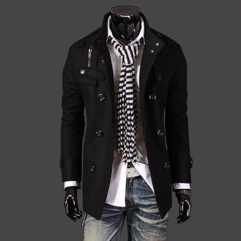 Spring and Autumn new double-breasted stand-up collar medium and long trench coat