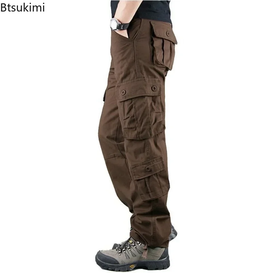 New 2025 Men's Cargo Pants Multi-pocket Casual Pure Cotton Straight Pants Man Hip Hop Streetwear Fashion Loose Sweatpant for Men
