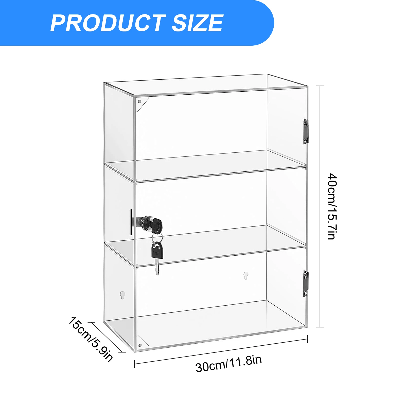 Acrylic Display Case with Shelves 3-Tier Clear Countertop Showcase with Lock Key for Collection Locking Storage Shelf