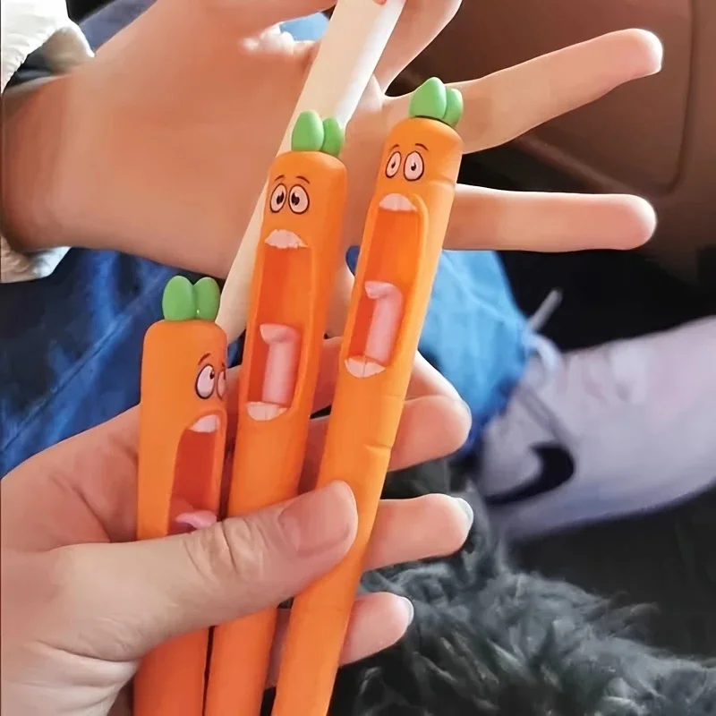 

4pcs Multi-Expression Radish Shaped Gel Pens Creative Fresh Stationery Supplies Black Ink Fun Easter Gifts and Party Giveaways