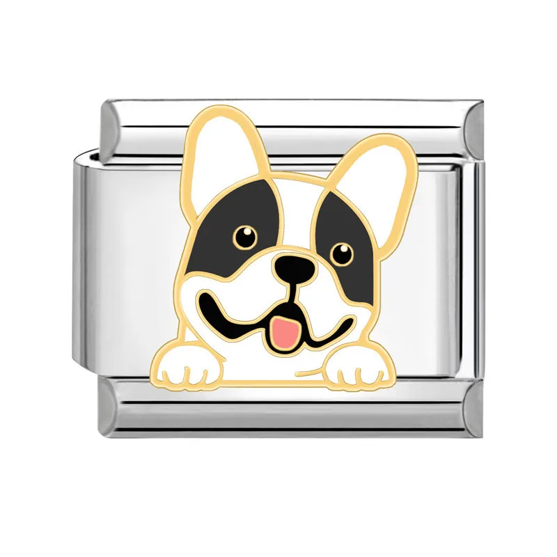2024 Fashion New Women Cute Dog Charms Italian Links Beads Fit 9mm Stainless Steel Bracelet Making Jewelry Gift  DIY
