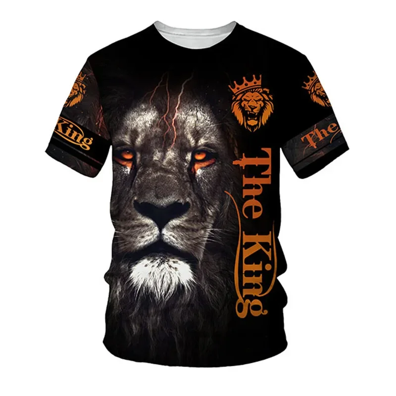 Factory Direct Sales 2024 New Cross-border Aliexpress Men\'s and Women\'s T-shirt Lion Animal Image Series 3D Digital Printed Top