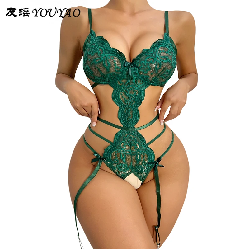 YOUYAO-Fashion Women One-Piece Suit Sexy Underwear Lace Strap Type Free Open File Passion A Multi-Tone Love MiNi Panties