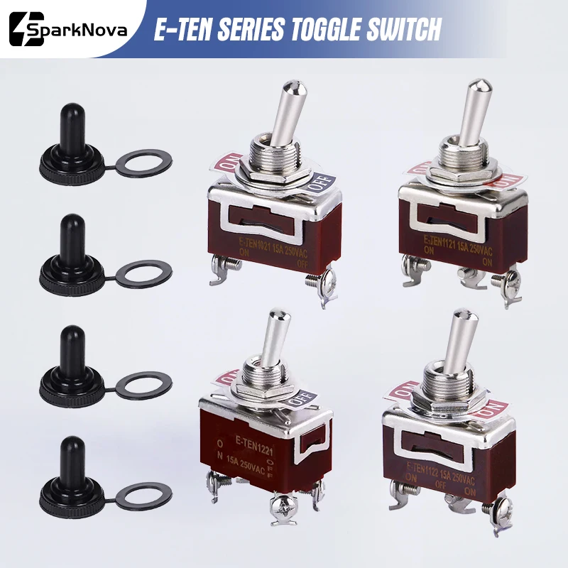 2Pcs E-TEN 1021 1121 1122 1221 1321 1322 Toggle Switch Silver Contact SPDT SPST 15A 250V AC Waterproof Heavy Duty for Car Marine