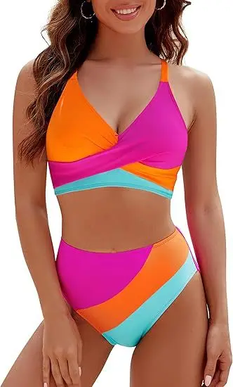 2026 Women's High Waist Bikini Split Set Color Matching Tether Bikini  Костюм Спортивн Женский بيكينيات Tankini Swimsuit Women