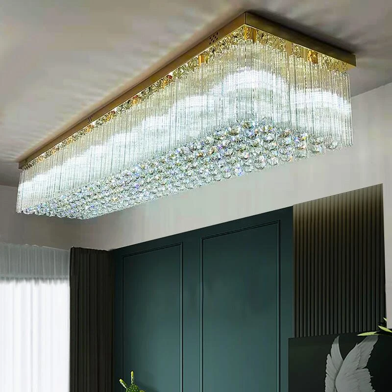 

New crystal chandelier hotel lobby lobby engineering lamp crystal ceiling rectangular villa living room large decorative lights