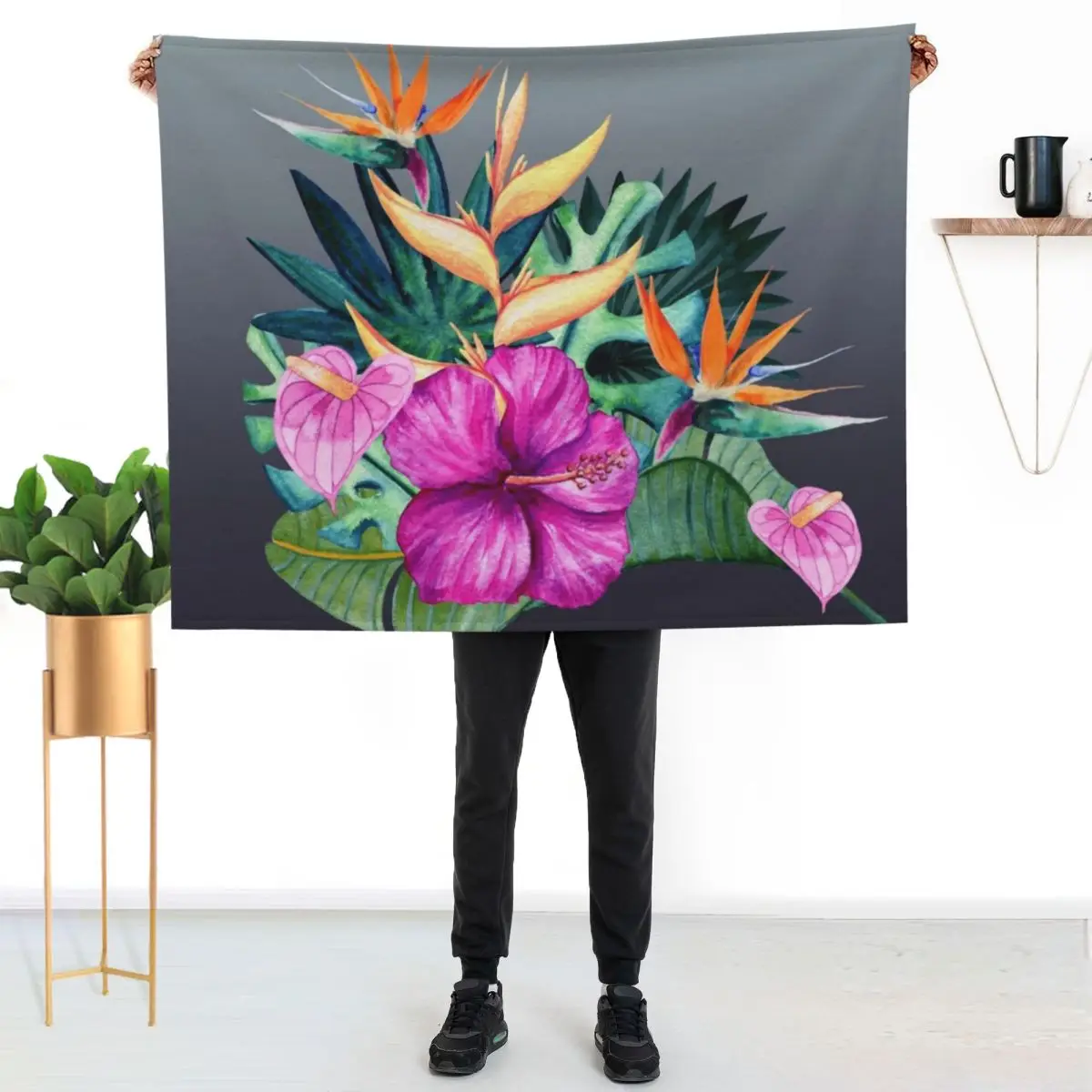 Hawaiian Bird of Paradise and Hibiscus Throw Blanket Hairys Sofa Quilt Bed covers christmas decoration Thin Blankets