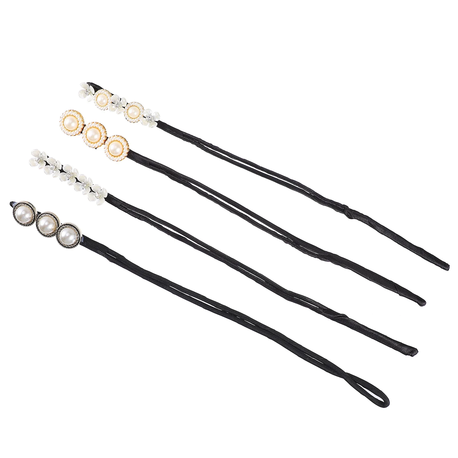 

4 шт., повязка на голову с жемчужным цветочным принтом, ленивая скручивающая повязка для волос, Стайлер для офиса, свадьбы, повседневной носки, французский инструмент для волос