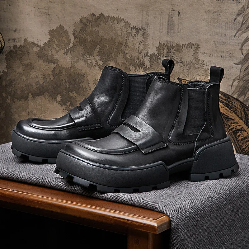 

New fleece English vintage Chelsea boots for men handmade cowhide boots for short boots casual trend for men