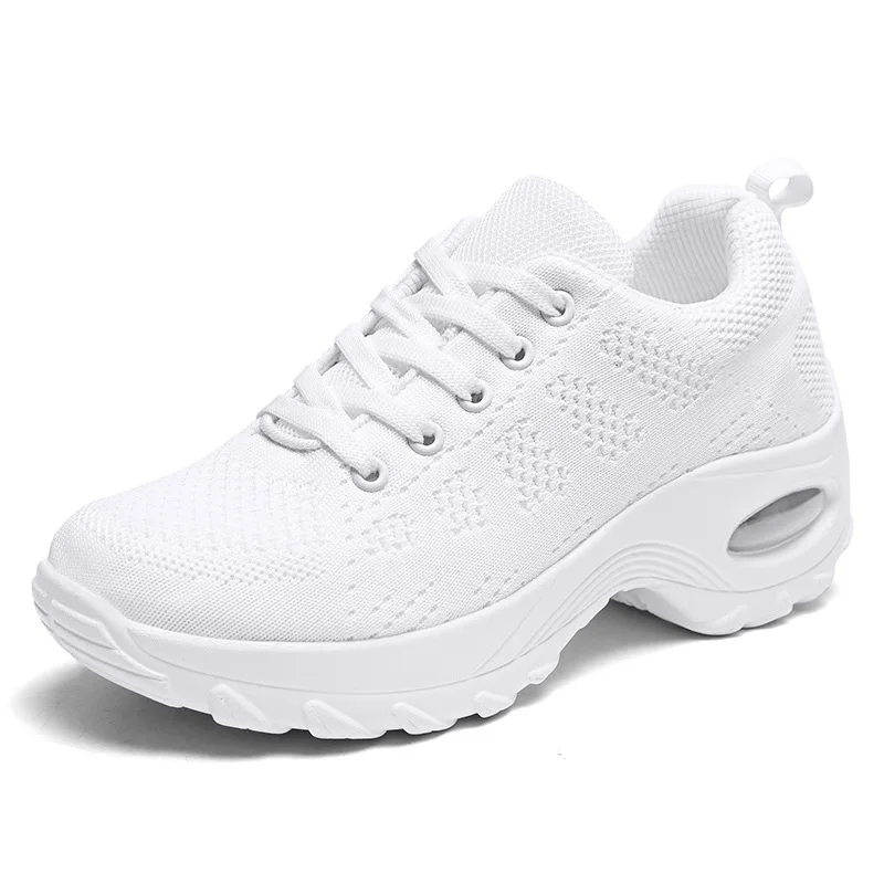 Women's Spring New Casual Sports Shoes 44 Size Platform Heightening Air Cushion Shake Shake Shoes Lace-Up round Toe Mesh Lining