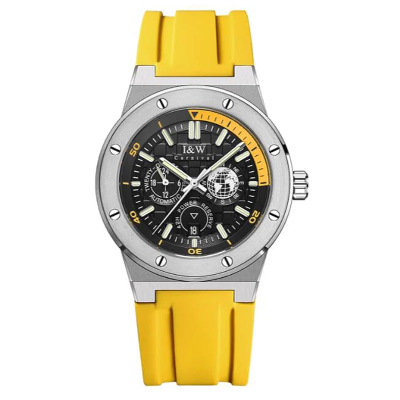 

Carnival Mens Automatic Watches Pilot Men Watch Mechanical Wristwatch Sapphire Luminous 50m Waterproof Sport Rubber Strap