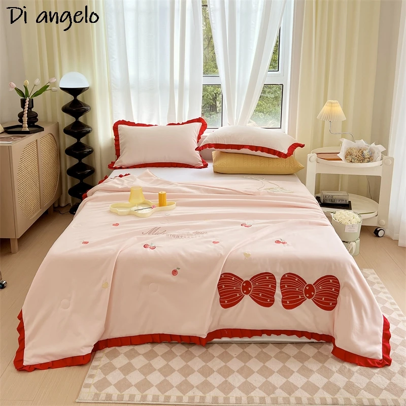 Summer Cartoon Embroidery Quilts Quilted Quilt Mechanical Wash Comfortable Air Conditioning Comforter Bedspreads 1PC #SW