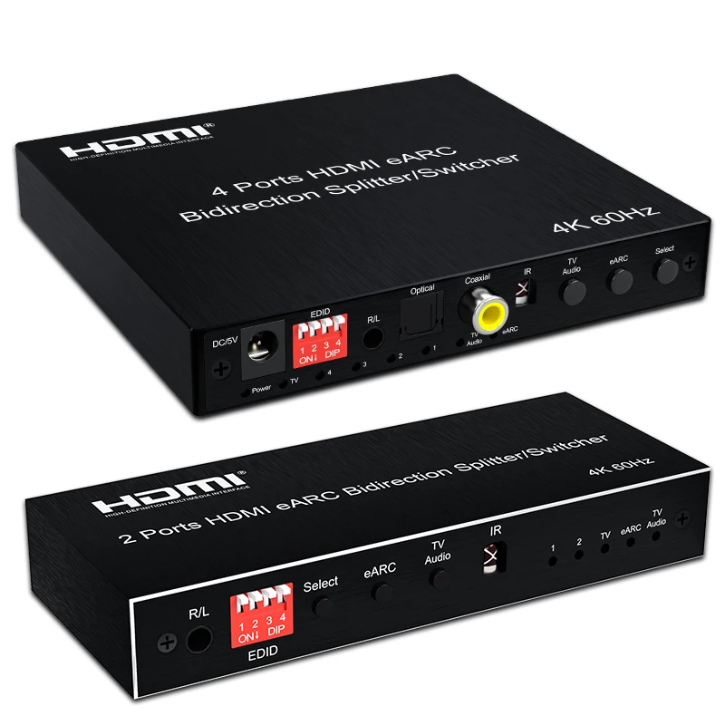 2/4 Port Bi-direction HDMI eARC Audio Extractor 4K 60Hz HDMI Toslink SPDIF COAXIAL 5.1CH HDMI Audio Switch & Splitter Converter