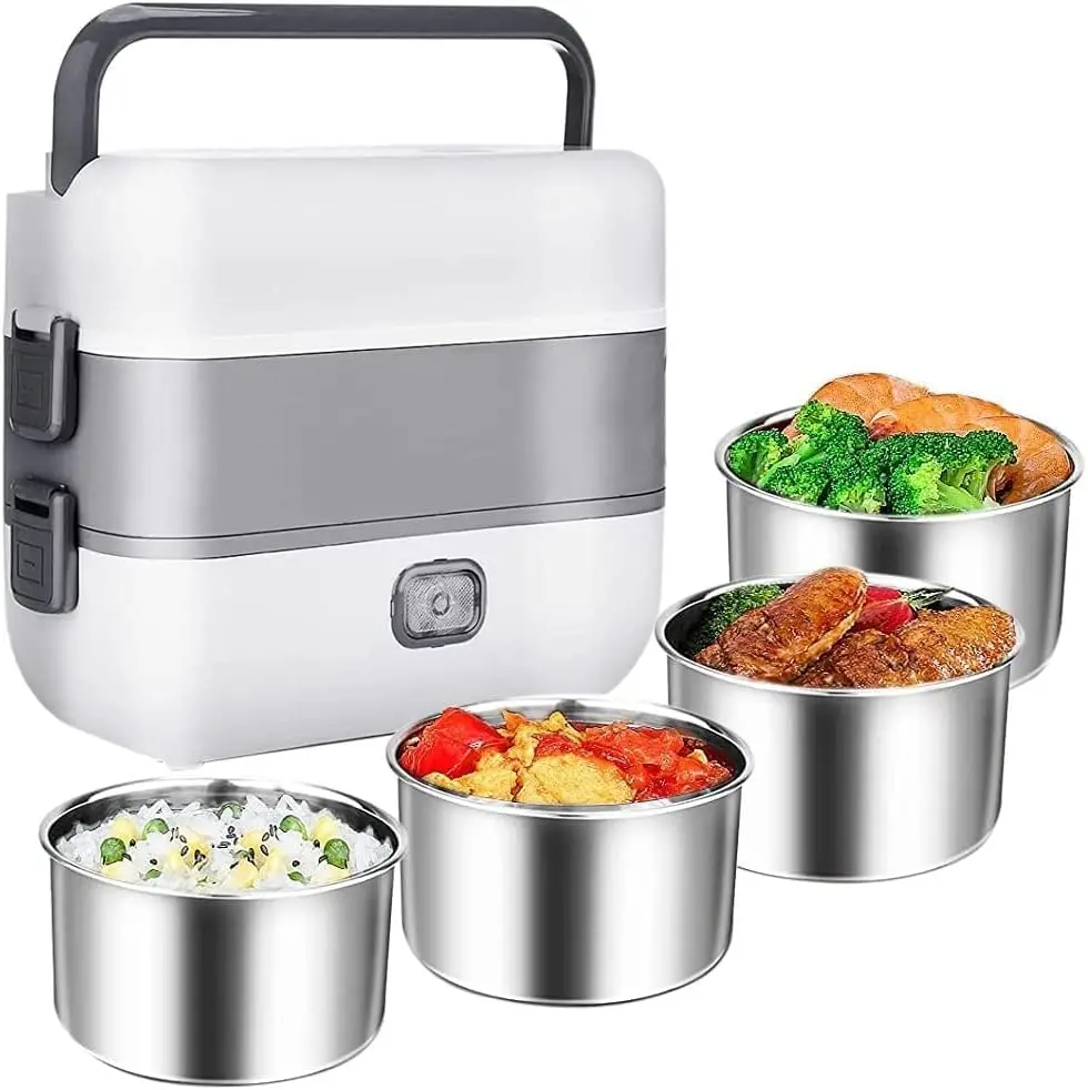 

Cooking Electric Lunch Box, Mini Rice Cooker, 2 Layers 4 Stainless Steel Steamer Food Insulation Lunch Box