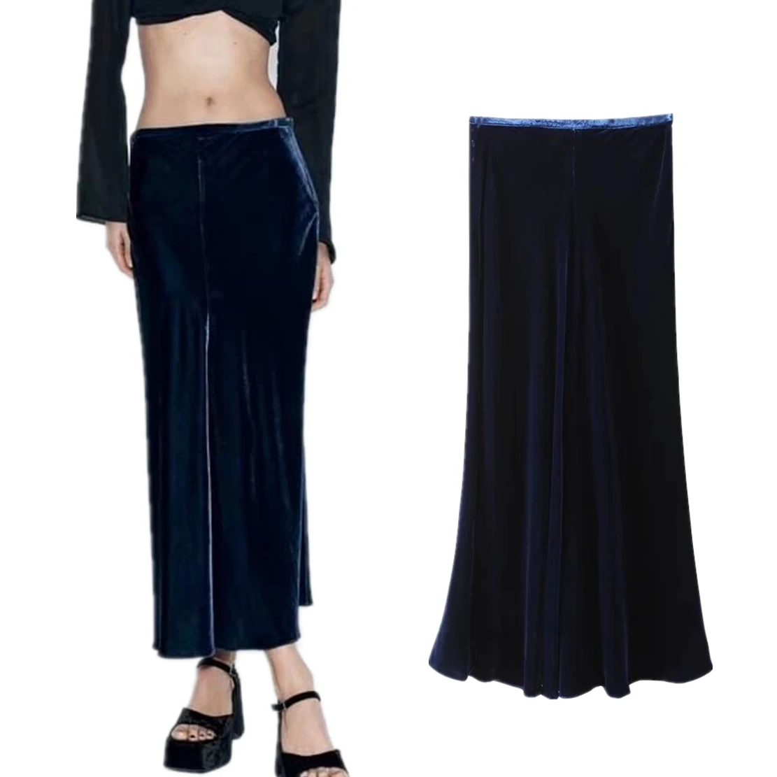 Withered French Vintage Velvet Skirt Women Fashion Elegant High Waist Straight 2024 Midi Skirts Womens