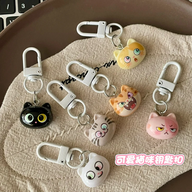 Heißer Verkauf Niedlicher Cartoon-Katzen-Schlüsselanhänger Kawaii Kätzchenkopf-Schlüsselring Bunter Taschenanhänger für Frauen und Mädchen als Geschenk