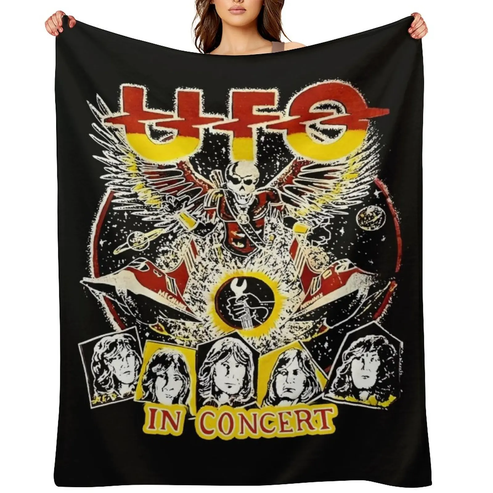

Vintage 80s UFO Band Concert Tour Throw Blanket Thins Loose Blankets For Sofas Hairys Blankets