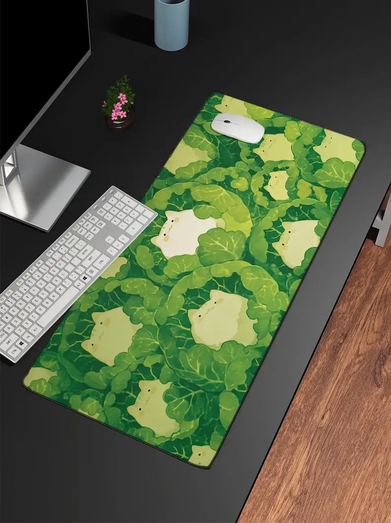 

Kawaii Desk Mat Cute Cats in Cabbage Green Mouse Pad Work Accessory Gaming Decoration Desk Mat Office Decor Gaming Rug Carpet